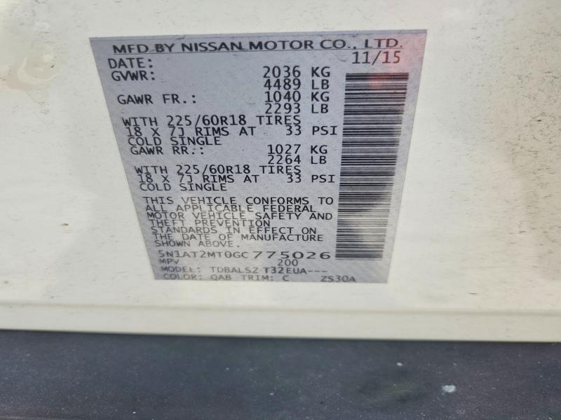 64639526 :رقم المزاد ، 5N1AT2MT0GC775026 vin ، 2016 Nissan Rogue مزاد بيع