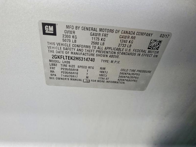 Aukcja sprzedaży 2017 Gmc Terrain, vin: 2GKFLTEK2H6314740, numer aukcji: 65383146