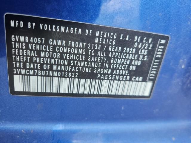 Продаж на аукціоні авто 2022 Volkswagen Jetta, vin: 3VWCM7BU7NM012822, номер лоту: 64611546