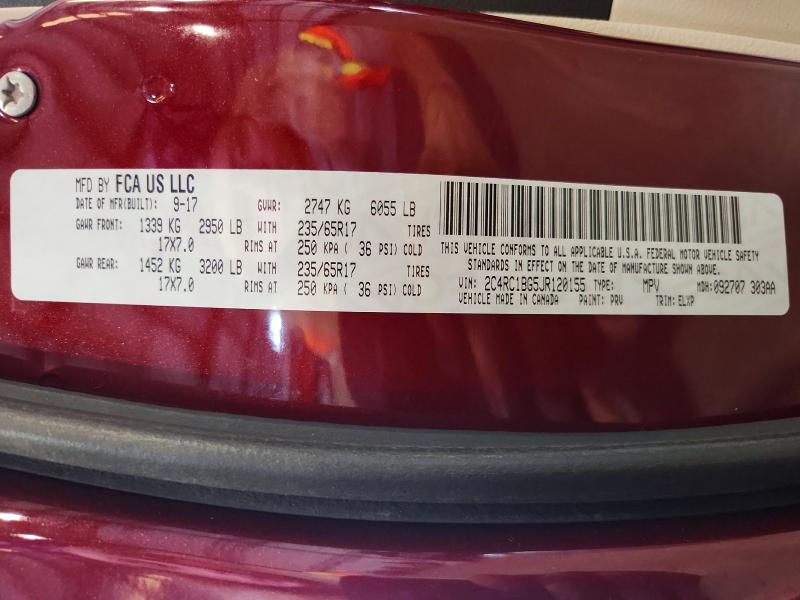 Aukcja sprzedaży 2018 Chrysler Pacifica, vin: 2C4RC1BG5JR120155, numer aukcji: 63804336