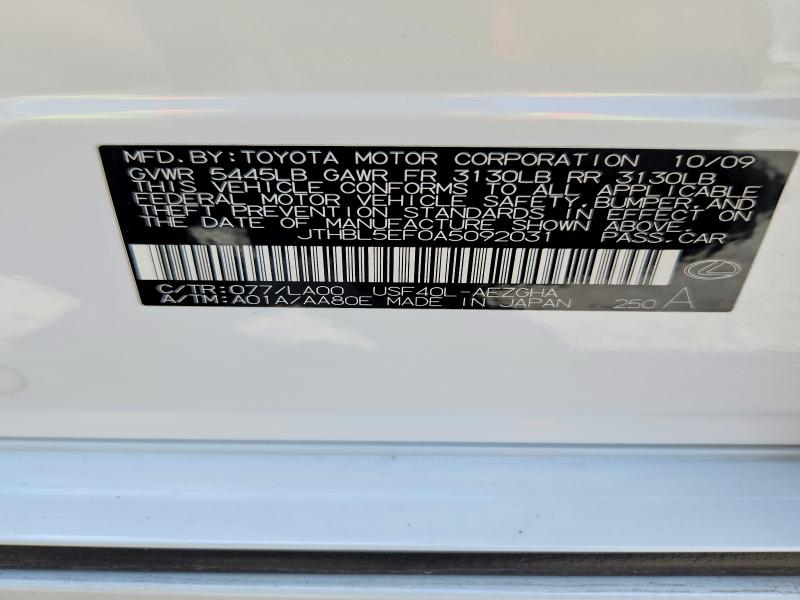 66525476 :رقم المزاد ، JTHBL5EF0A5092031 vin ، 2010 Lexus Ls مزاد بيع
