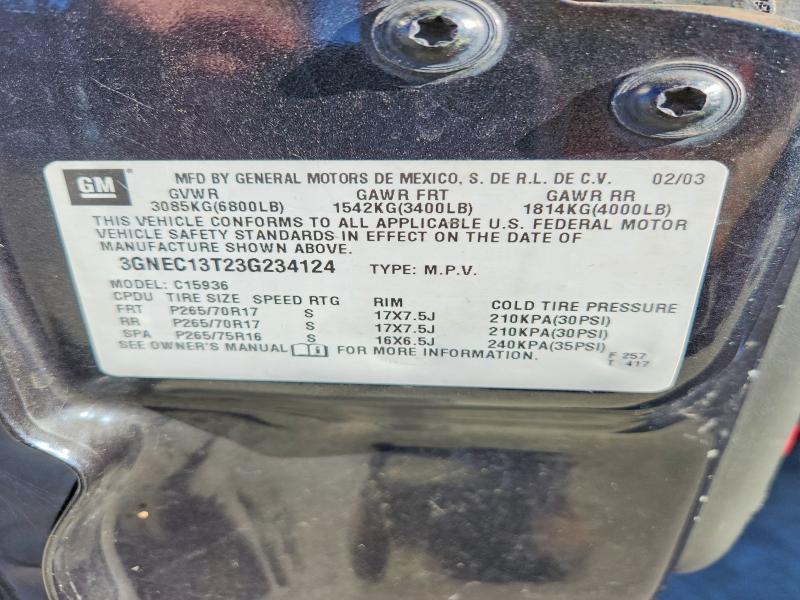Aukcja sprzedaży 2003 Chevrolet Avalanche, vin: 3GNEC13T23G234124, numer aukcji: 66828466