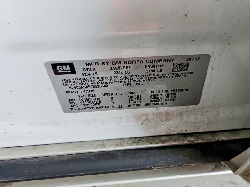 2018 Buick Encore მანქანა იყიდება აუქციონზე, vin: KL4CJASB9JB526643, აუქციონის ნომერი: 65908926