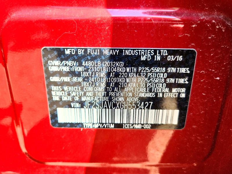 66043406 :رقم المزاد ، JF2SJAVCXGH553427 vin ، 2016 Subaru Forester مزاد بيع