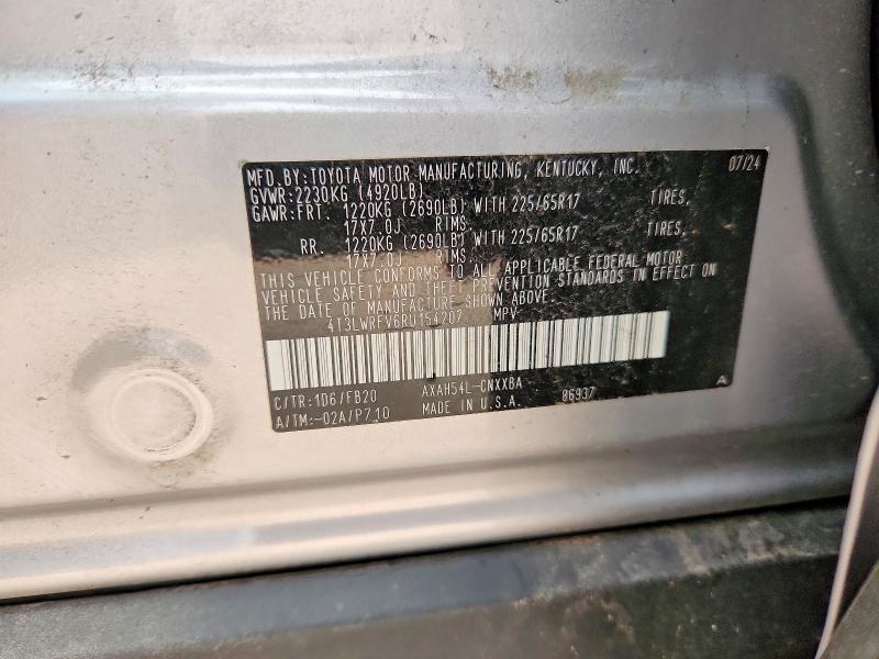 63328376 :رقم المزاد ، 4T3LWRFV6RU154207 vin ، 2024 Toyota Rav4 مزاد بيع