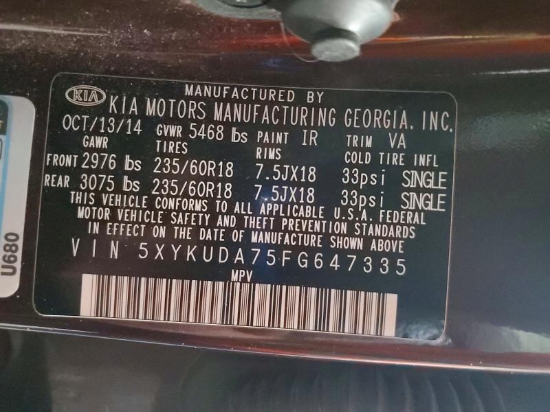 Aukcja sprzedaży 2015 Kia Sorento, vin: 5XYKUDA75FG647335, numer aukcji: 63616826