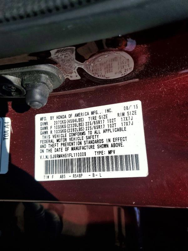 Продаж на аукціоні авто 2015 Honda Cr-v, vin: 5J6RM4H51FL110009, номер лоту: 64477376
