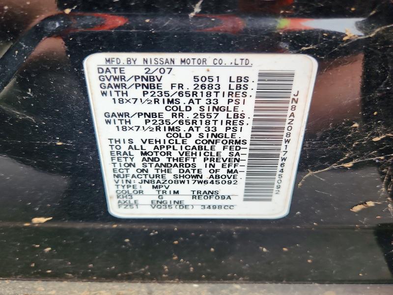 Продаж на аукціоні авто 2007 Nissan Murano, vin: JN8AZ08W17W645092, номер лоту: 65380846
