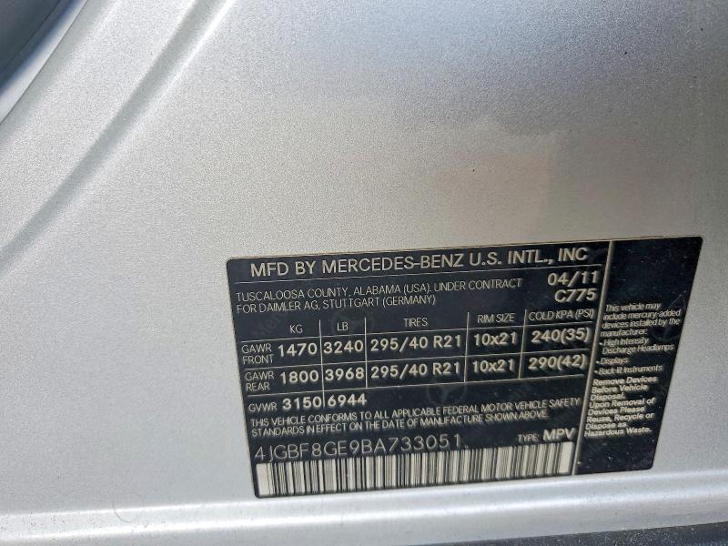 2011 Mercedes-benz Gl მანქანა იყიდება აუქციონზე, vin: 4JGBF8GE9BA733051, აუქციონის ნომერი: 65359686