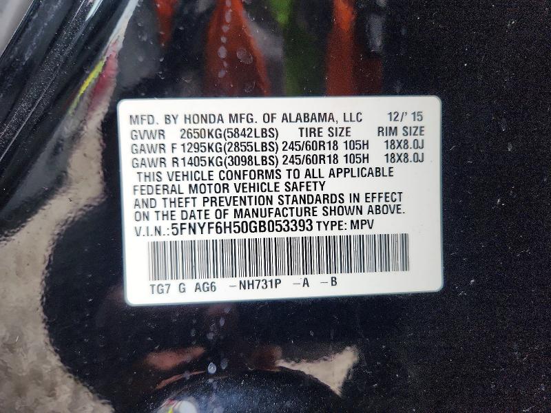 2016 Honda Pilot მანქანა იყიდება აუქციონზე, vin: 5FNYF6H50GB053393, აუქციონის ნომერი: 67512766
