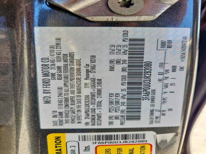 66531306 :رقم المزاد ، 3FA6P0UU3JR282080 vin ، 2018 Ford Fusion مزاد بيع