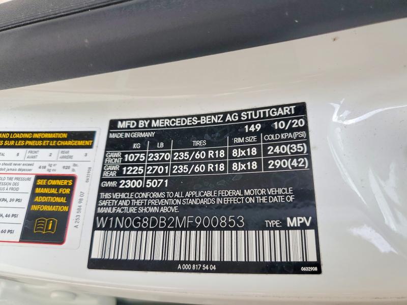 Продажа на аукционе авто 2021 Mercedes-benz Glc, vin: W1N0G8DB2MF900853, номер лота: 63903156
