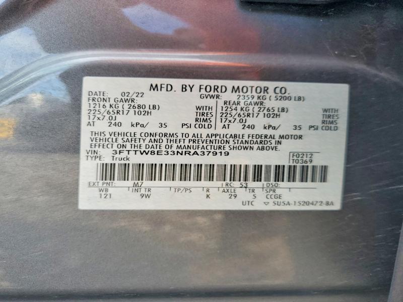 65491506 :رقم المزاد ، 3FTTW8E33NRA37919 vin ، 2022 Ford Maverick مزاد بيع
