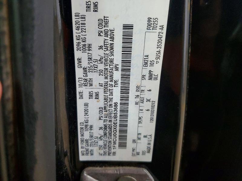 Aukcja sprzedaży 2014 Ford Escape, vin: 1FMCU0GX0EUB53686, numer aukcji: 65388366