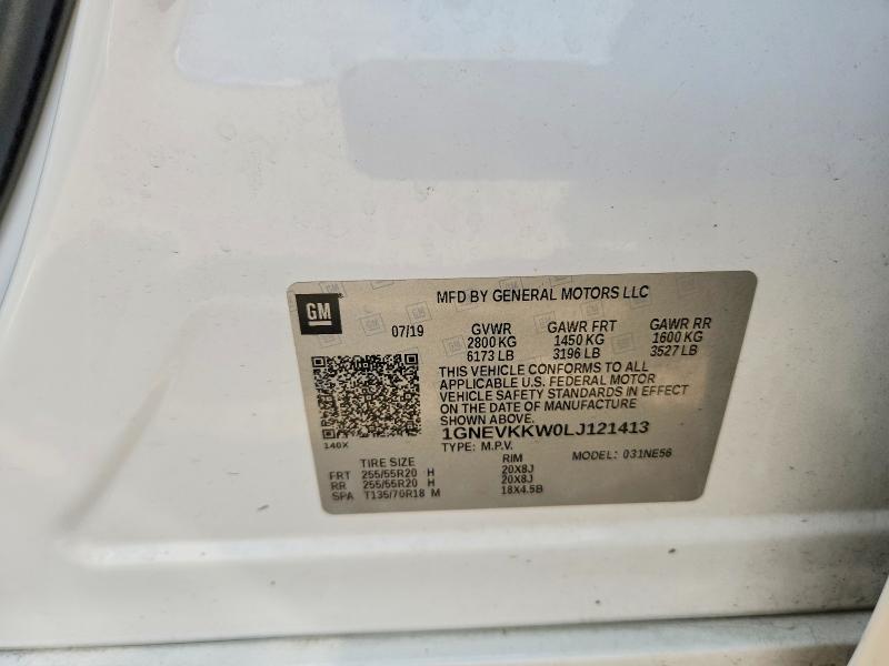 Aukcja sprzedaży 2020 Chevrolet Traverse, vin: 1GNEVKKW0LJ121413, numer aukcji: 63643716