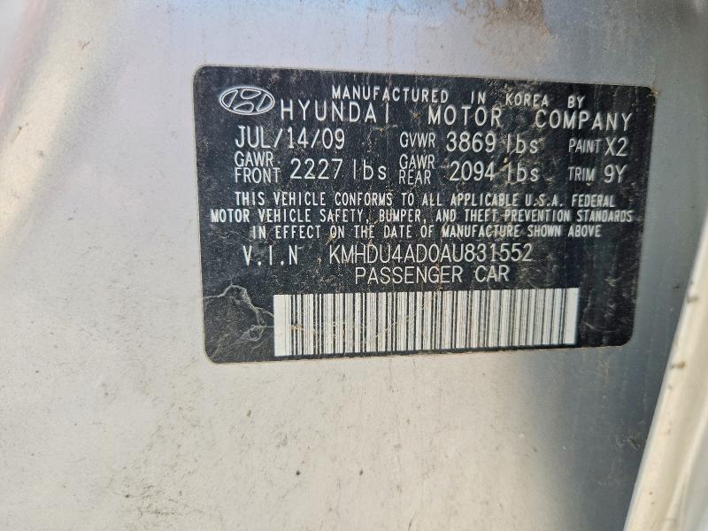 2010 Hyundai Elantra მანქანა იყიდება აუქციონზე, vin: KMHDU4AD0AU831552, აუქციონის ნომერი: 63805026