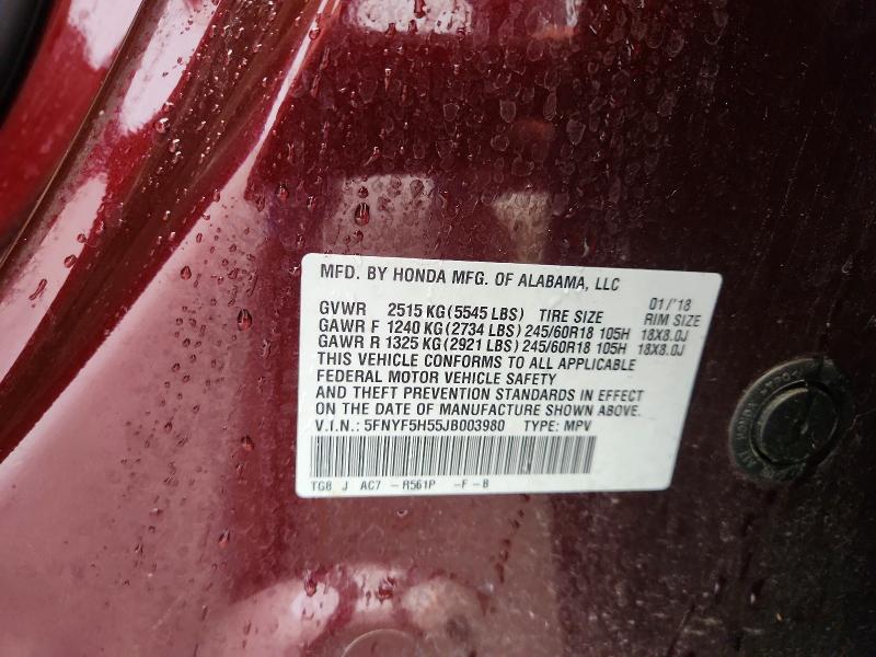 65881326 :رقم المزاد ، 5FNYF5H55JB003980 vin ، 2018 Honda Pilot مزاد بيع