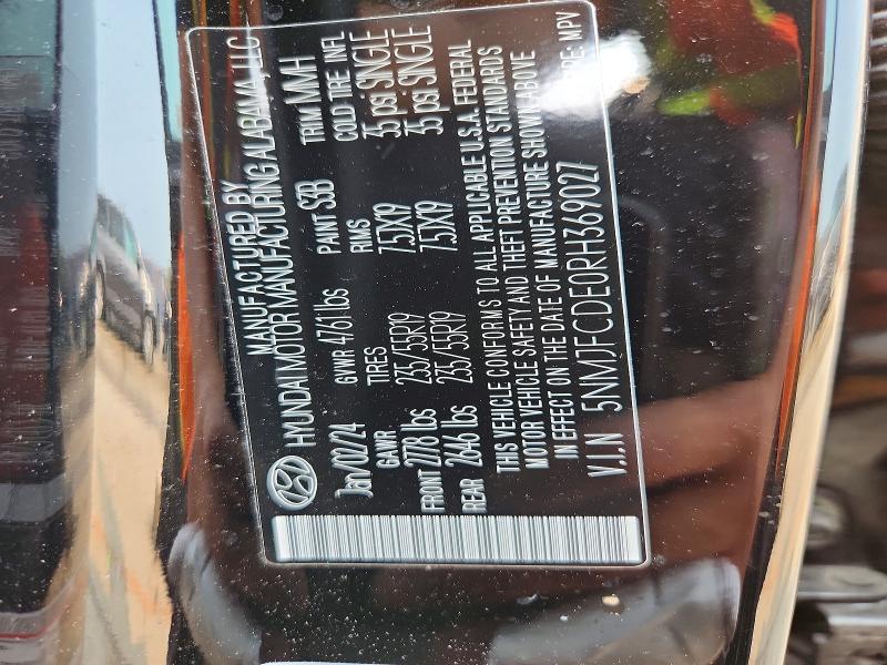 64701996 :رقم المزاد ، 5NMJFCDE0RH369027 vin ، 2024 Hyundai Tucson مزاد بيع
