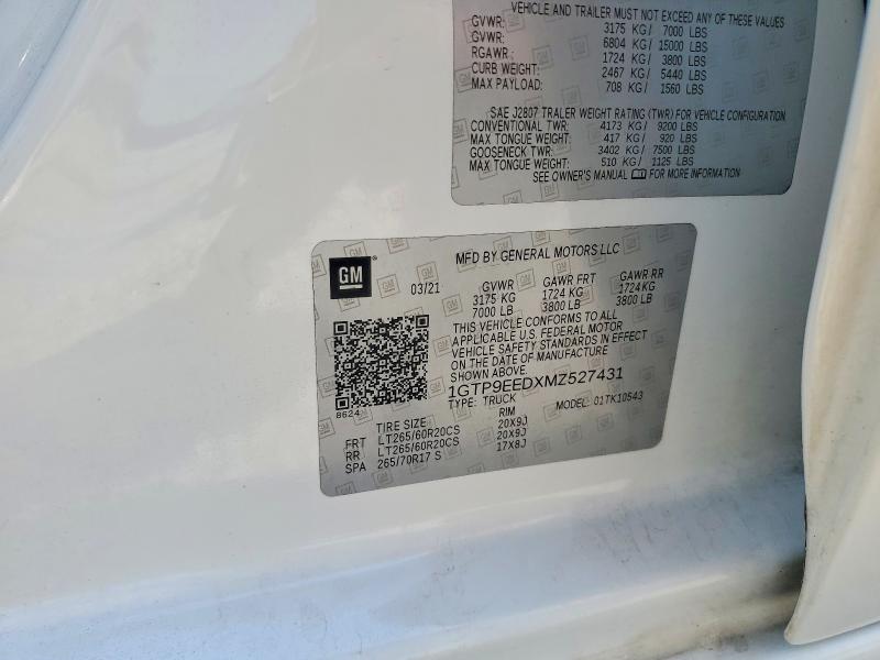 Aukcja sprzedaży 2021 Gmc Sierra, vin: 1GTP9EEDXMZ527431, numer aukcji: 66319516