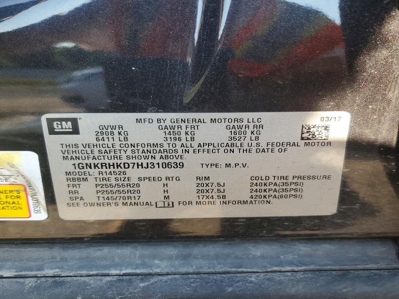 2017 Chevrolet Traverse მანქანა იყიდება აუქციონზე, vin: 1GNKRHKD7HJ310639, აუქციონის ნომერი: 63358926