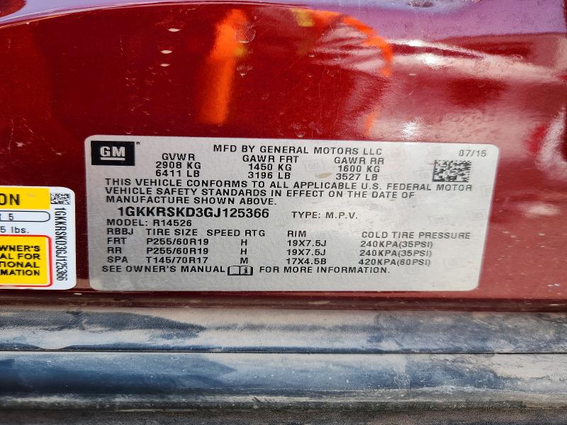 63742876 :رقم المزاد ، 1GKKRSKD3GJ125366 vin ، 2016 Gmc Acadia مزاد بيع