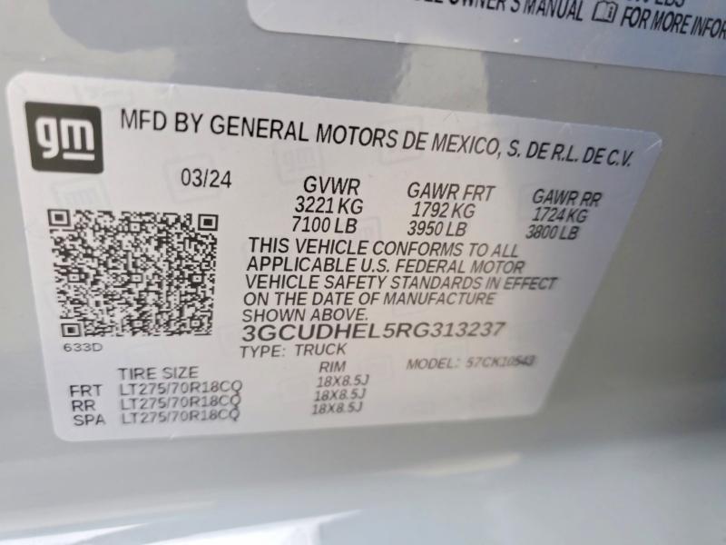 65050336 :رقم المزاد ، 3GCUDHEL5RG313237 vin ، 2024 Chevrolet Silverado مزاد بيع
