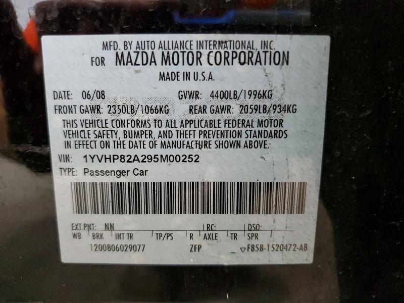 Aukcja sprzedaży 2009 Mazda 6, vin: 1YVHP82A295M00252, numer aukcji: 63623676