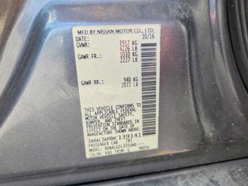 66571716 :رقم المزاد ، 1N4AL3AP8HC139141 vin ، 2017 Nissan Altima مزاد بيع