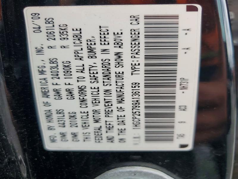Aukcja sprzedaży 2009 Honda Accord, vin: 1HGCP25799A136159, numer aukcji: 64042986