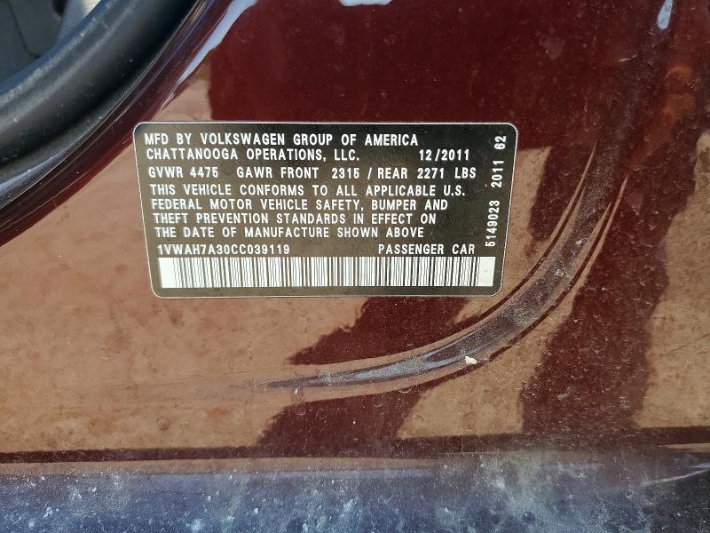 Продаж на аукціоні авто 2012 Volkswagen Passat, vin: 1VWAH7A30CC039119, номер лоту: 65516666