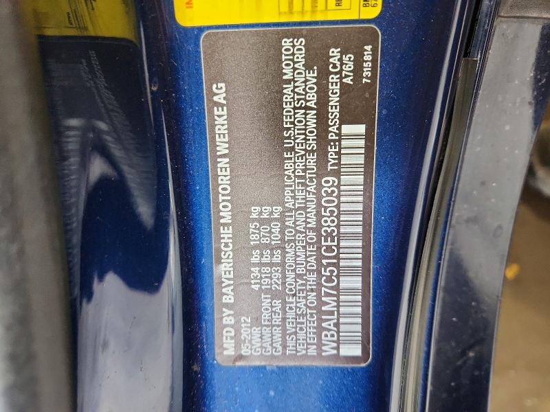 Aukcja sprzedaży 2012 Bmw Z4, vin: WBALM7C51CE385039, numer aukcji: 65168876