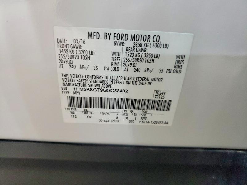 Продаж на аукціоні авто 2016 Ford Explorer, vin: 1FM5K8GT9GGC58402, номер лоту: 63586406