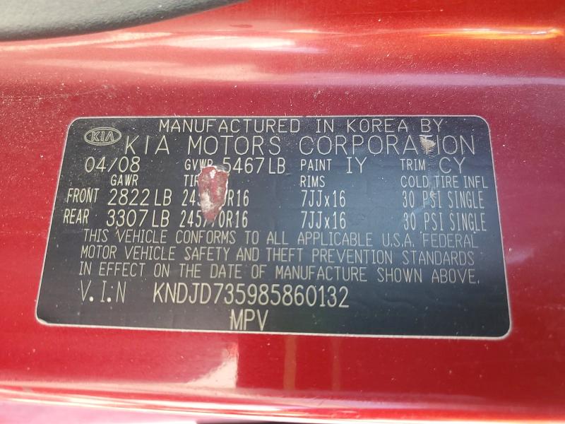 66665816 :رقم المزاد ، KNDJD735985860132 vin ، 2008 Kia Sorento مزاد بيع