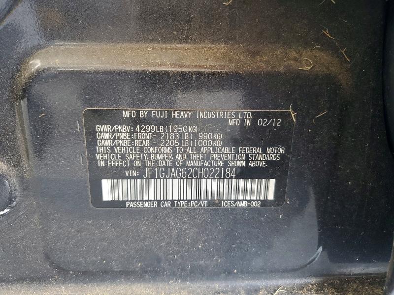 Продажа на аукционе авто 2012 Subaru Impreza, vin: JF1GJAG62CH022184, номер лота: 64707966