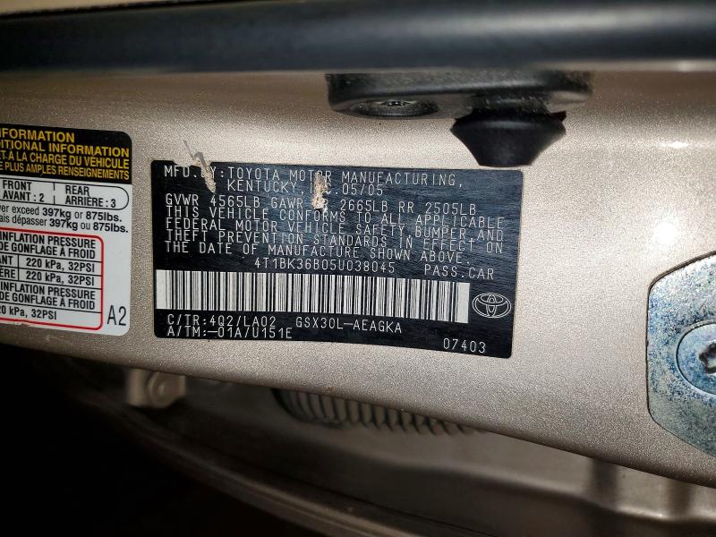 2005 Toyota Avalon მანქანა იყიდება აუქციონზე, vin: 4T1BK36B05U038045, აუქციონის ნომერი: 66224666