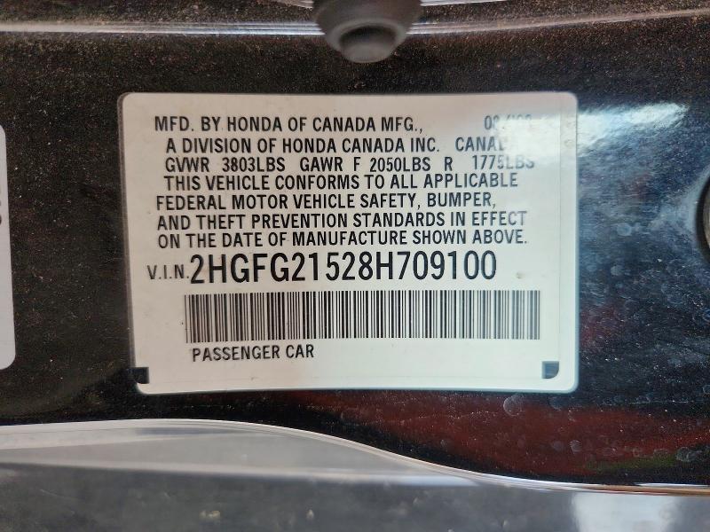 Aukcja sprzedaży 2008 Honda Civic, vin: 2HGFG21528H709100, numer aukcji: 64701306