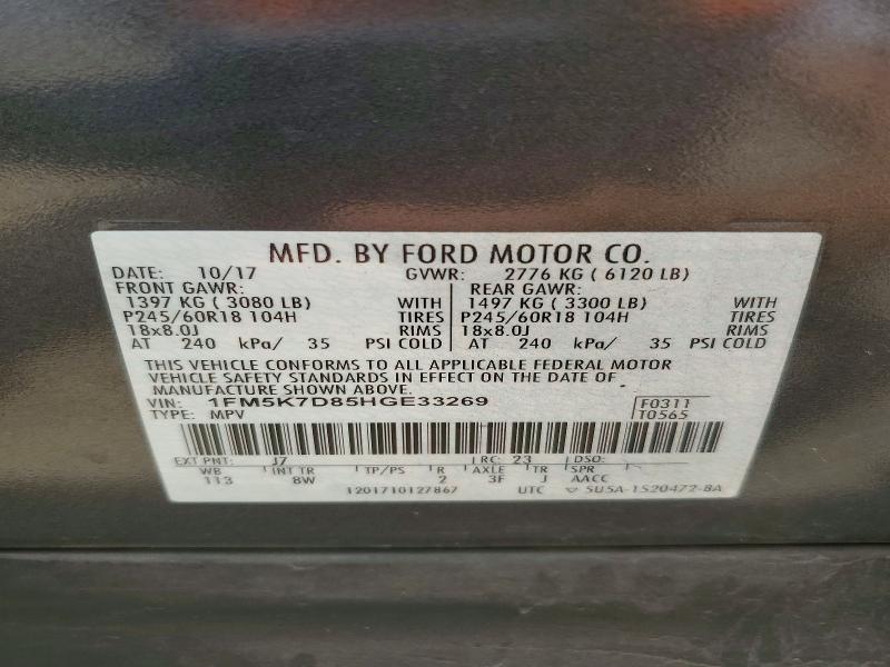 Aukcja sprzedaży 2017 Ford Explorer, vin: 1FM5K7D85HGE33269, numer aukcji: 63106026