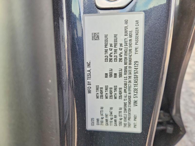 Продажа на аукционе авто 2025 Tesla Model 3, vin: 5YJ3E1EA5SF974129, номер лота: 66399936