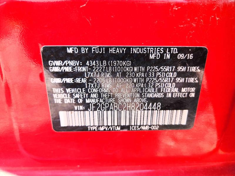 2017 Subaru Crosstrek მანქანა იყიდება აუქციონზე, vin: JF2GPABC2H8204448, აუქციონის ნომერი: 66576926