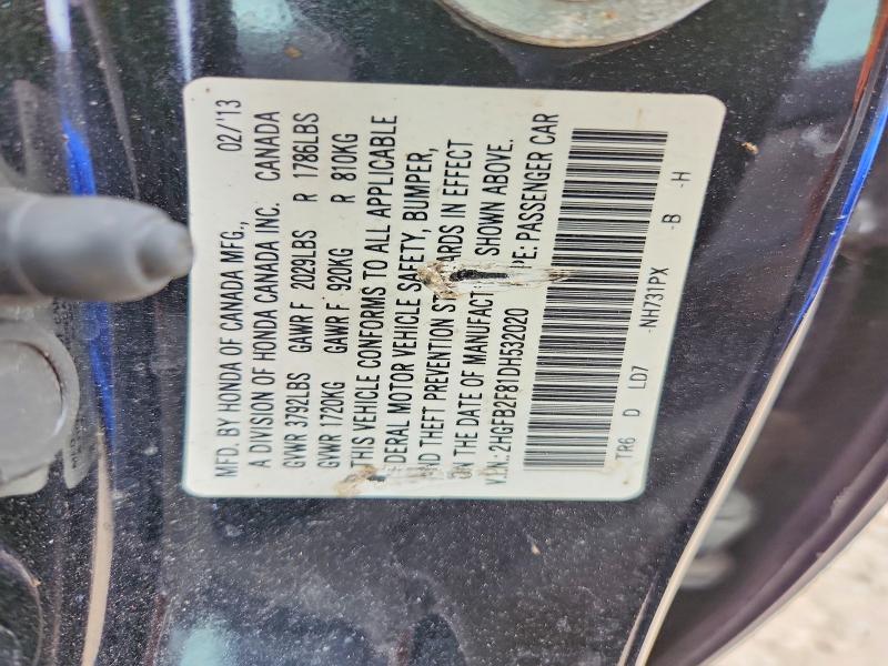 Aukcja sprzedaży 2013 Honda Civic, vin: 2HGFB2F81DH532020, numer aukcji: 62711356