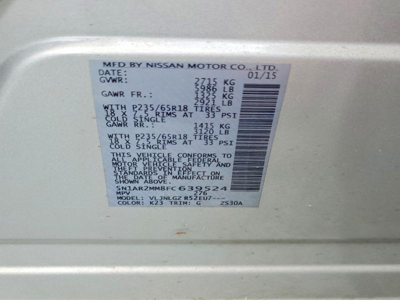 Aukcja sprzedaży 2015 Nissan Pathfinder, vin: 5N1AR2MM8FC639524, numer aukcji: 66704886