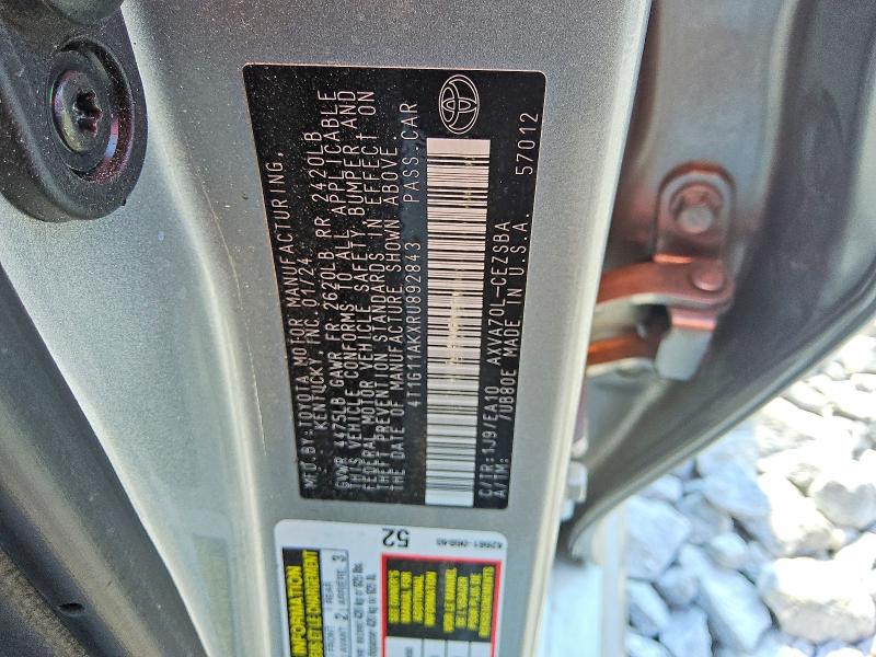 Продажа на аукционе авто 2024 Toyota Camry, vin: 4T1G11AKXRU892843, номер лота: 63893046