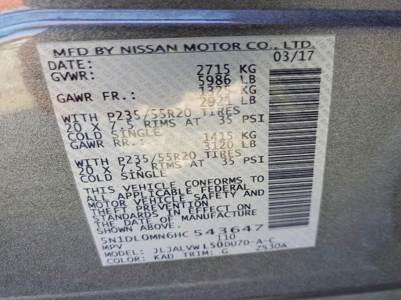 66748576 :رقم المزاد ، 5N1DL0MN6HC543647 vin ، 2017 Infiniti Qx60 مزاد بيع