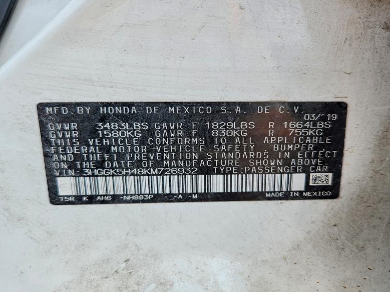 64868256 :رقم المزاد ، 3HGGK5H48KM726932 vin ، 2019 Honda Fit مزاد بيع