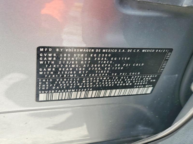 Aukcja sprzedaży 2021 Volkswagen Tiguan, vin: 3VV3B7AX3MM122674, numer aukcji: 65408966