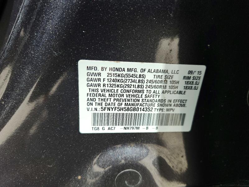 Продажа на аукционе авто 2016 Honda Pilot, vin: 5FNYF5H58GB014352, номер лота: 65383506