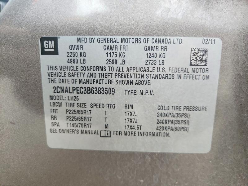 65185606 :رقم المزاد ، 2CNALPEC3B6383509 vin ، 2011 Chevrolet Equinox مزاد بيع