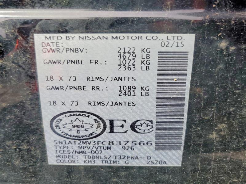 Продажа на аукционе авто 2015 Nissan Rogue, vin: 5N1AT2MV3FC837566, номер лота: 65642806