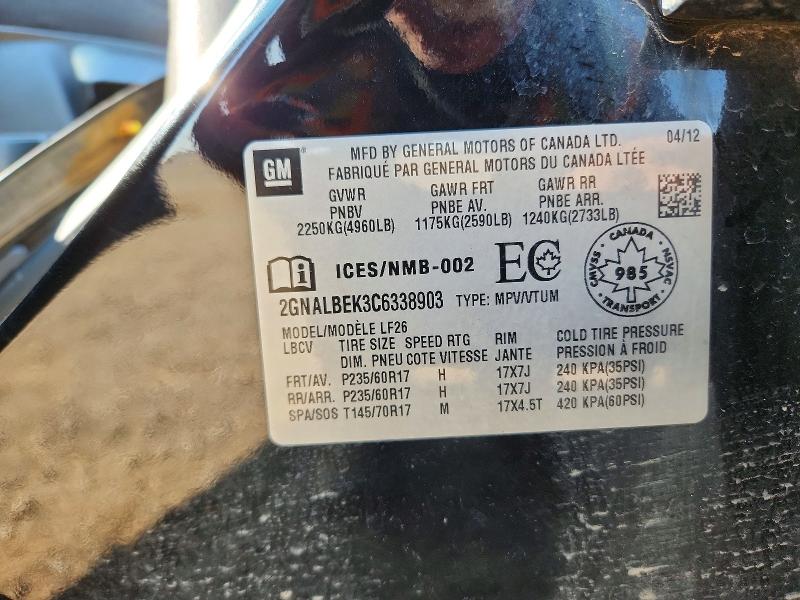 2012 Chevrolet Equinox მანქანა იყიდება აუქციონზე, vin: 2GNALBEK3C6338903, აუქციონის ნომერი: 67181036