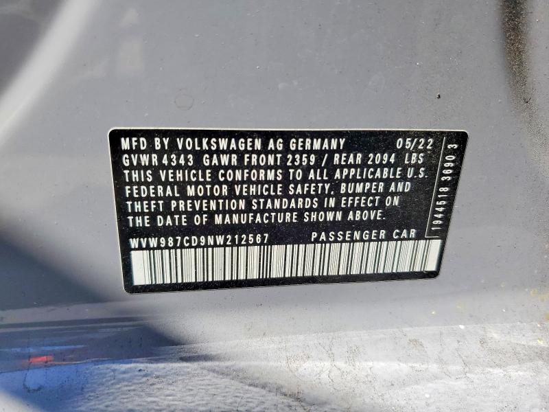 65934566 :رقم المزاد ، WVW987CD9NW212567 vin ، 2022 Volkswagen Gti مزاد بيع